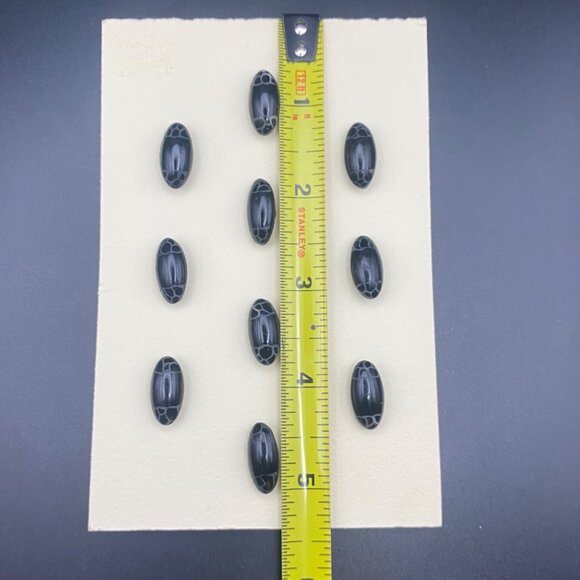 Antique Black Jet Glass Oval Buttons Set 10 Victorian Molded Design Self Shank - Picture 4 of 6